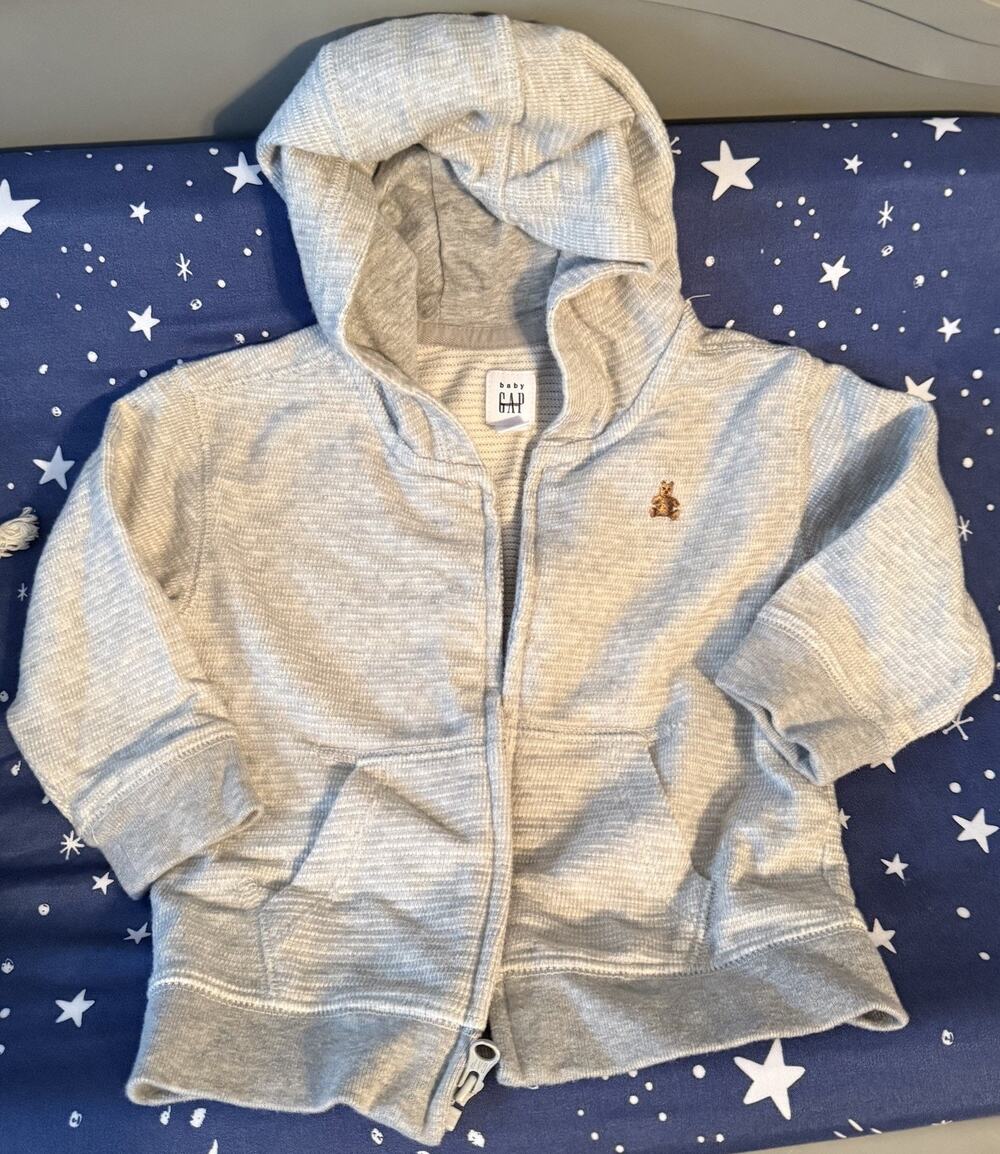 Baby Gap 12-18m Ottoman Zip Hoodie Light Heather Gray w/Brannan Bear